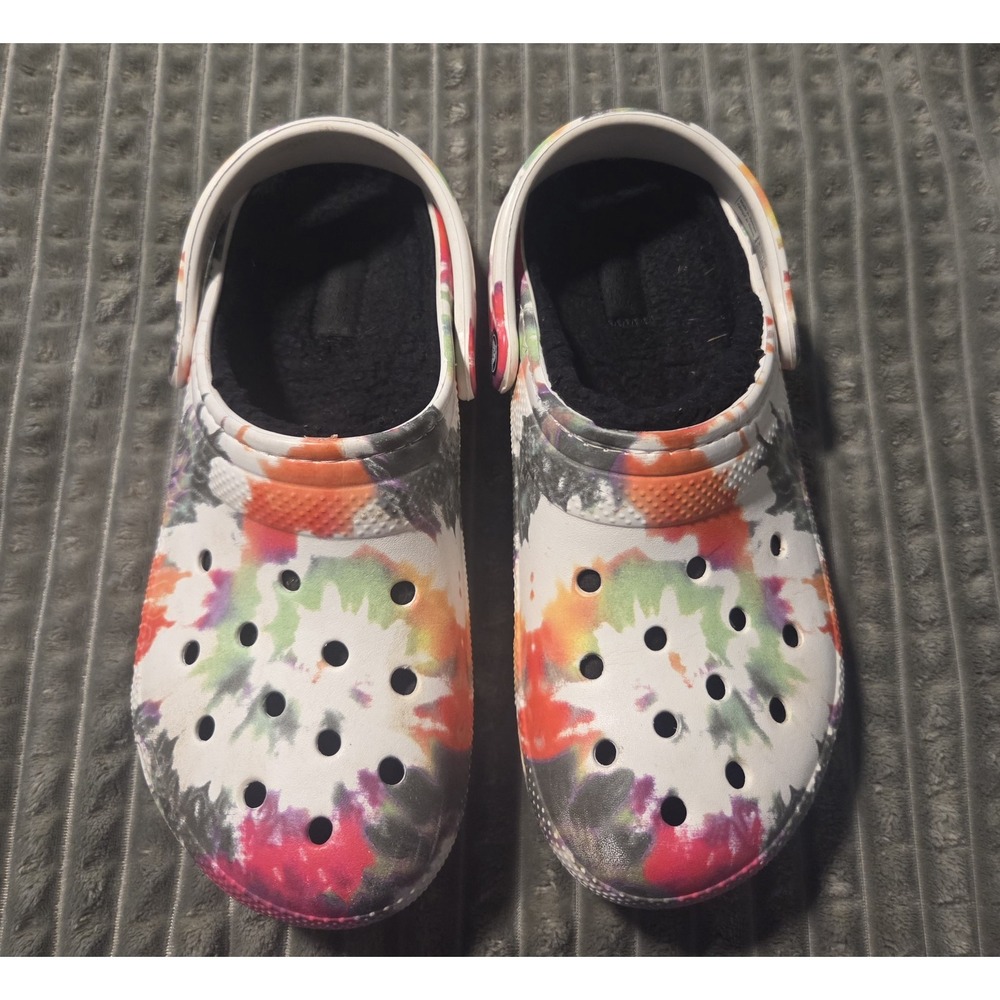 Crocs Classic Lined Tie-Dye Clogs Women 9 Multicolor Fuzzy Slippers Streetwear